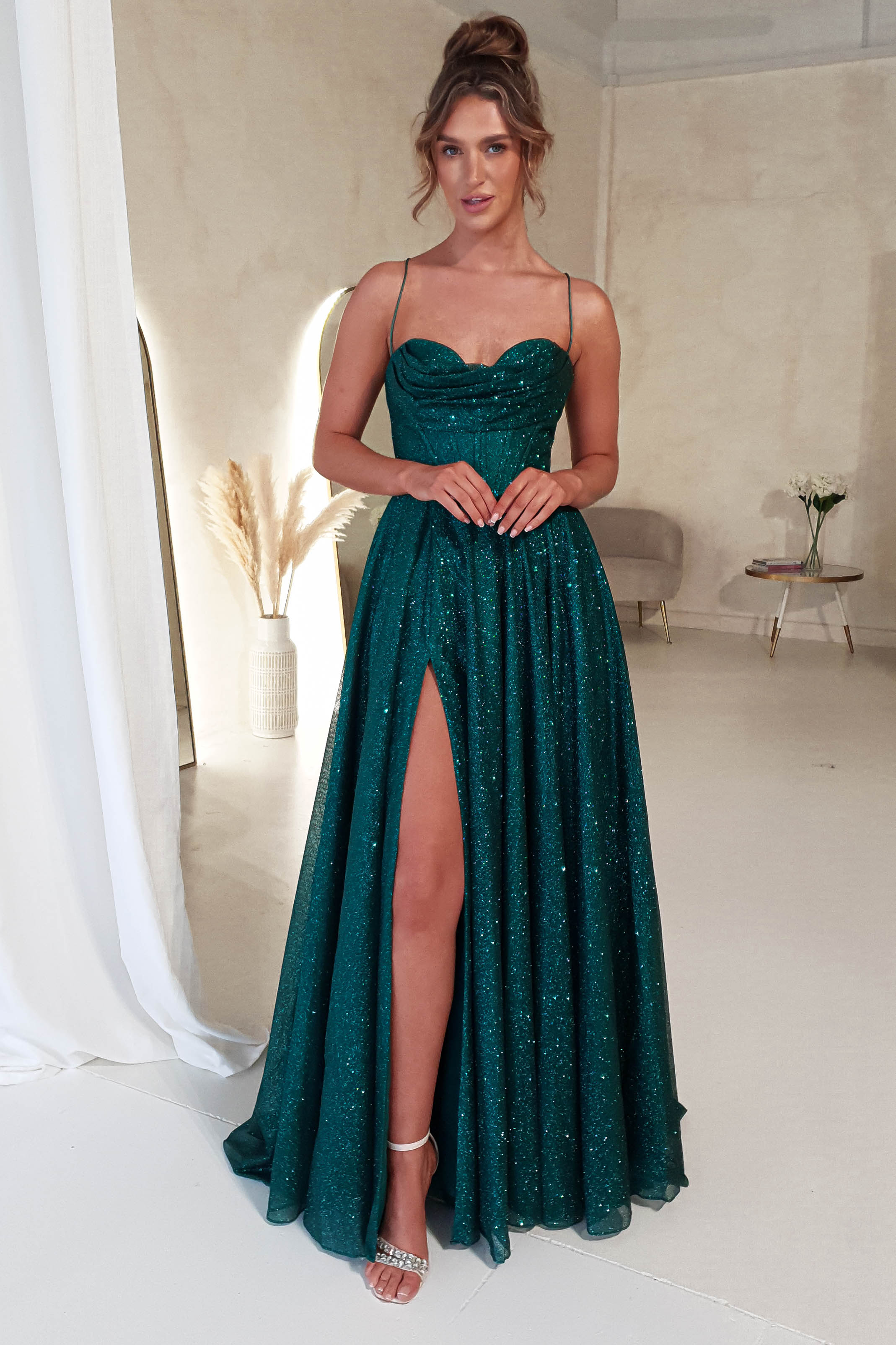 Aurora Corset Glitter Gown | Emerald Green
