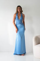Oh Hello Clothing Women > Clothing > Dresses Austin Bodycon Halterneck Maxi Dress | Cornflower Blue