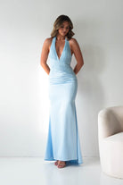 Oh Hello Clothing Women > Clothing > Dresses Austin Bodycon Halterneck Maxi Dress | Light Blue