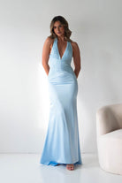 Oh Hello Clothing Women > Clothing > Dresses Austin Bodycon Halterneck Maxi Dress | Light Blue