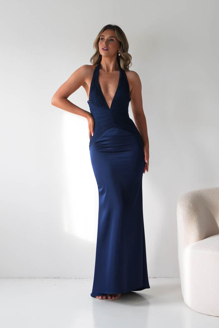 Oh Hello Clothing Dresses > Prom Dresses Austin Bodycon Halterneck Maxi Dress | Navy