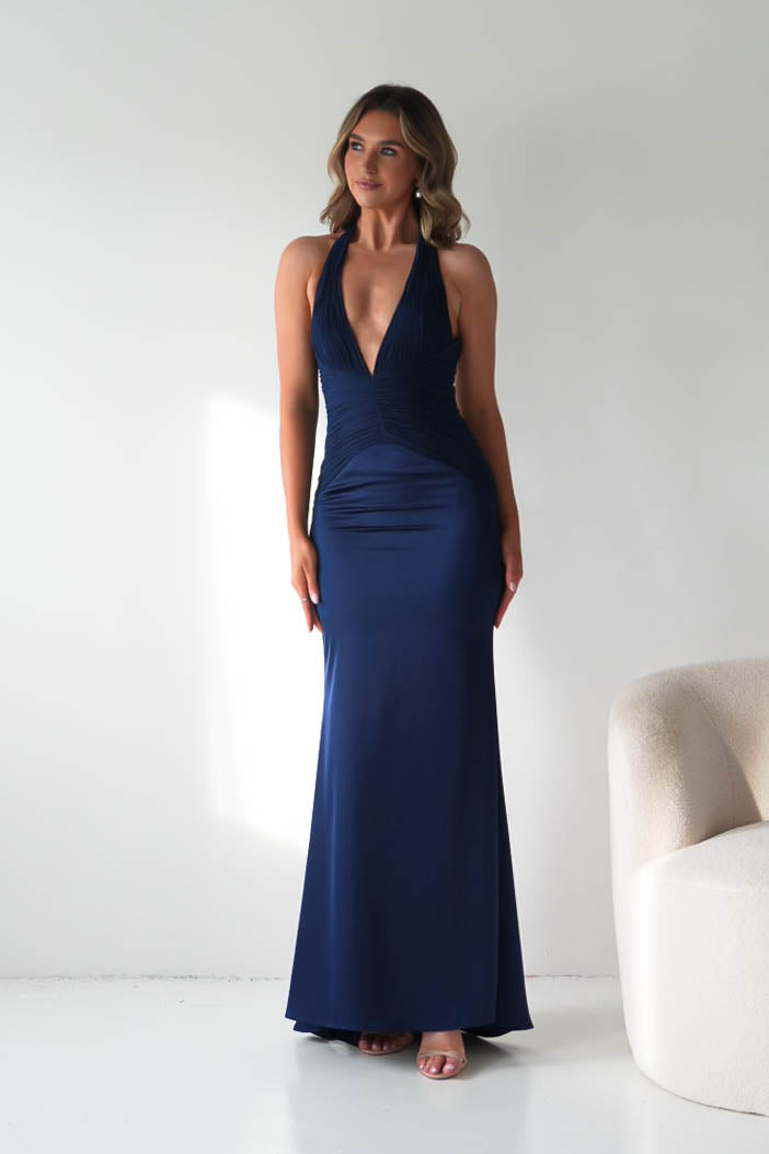 Oh Hello Clothing Dresses > Prom Dresses Austin Bodycon Halterneck Maxi Dress | Navy