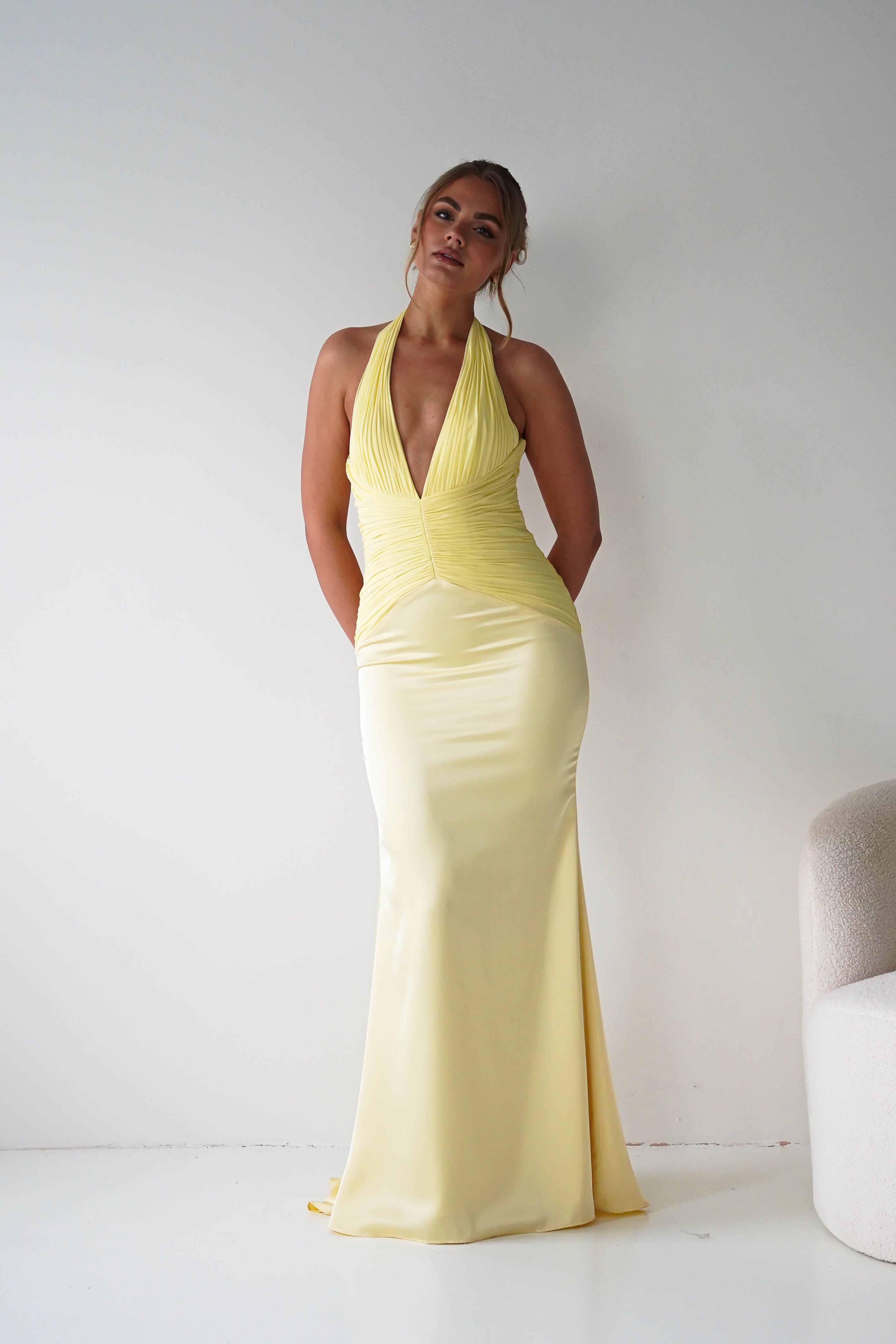 Oh Hello Clothing Women > Clothing > Dresses Austin Bodycon Halterneck Maxi Dress | Yellow
