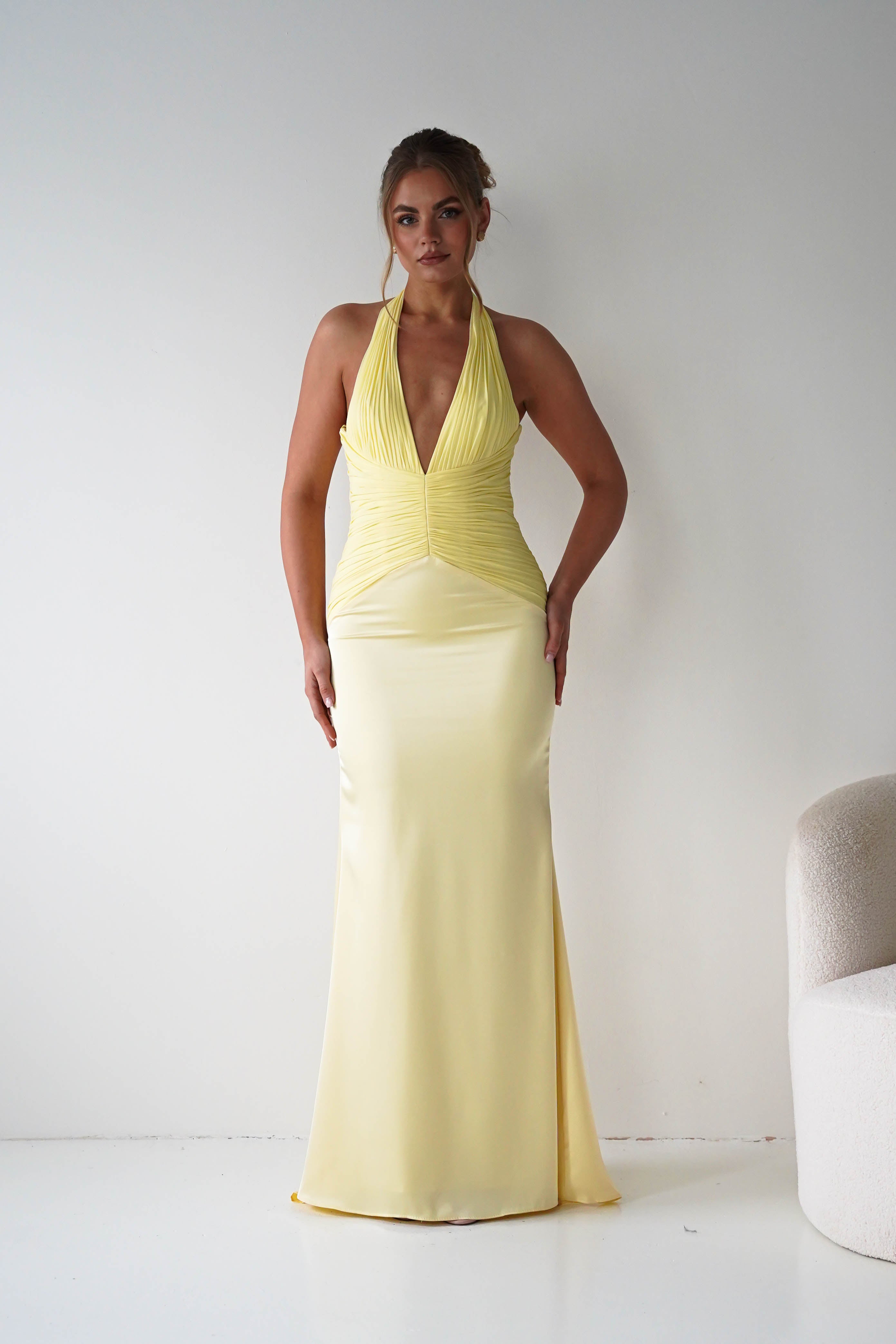 Oh Hello Clothing Women > Clothing > Dresses Austin Bodycon Halterneck Maxi Dress | Yellow
