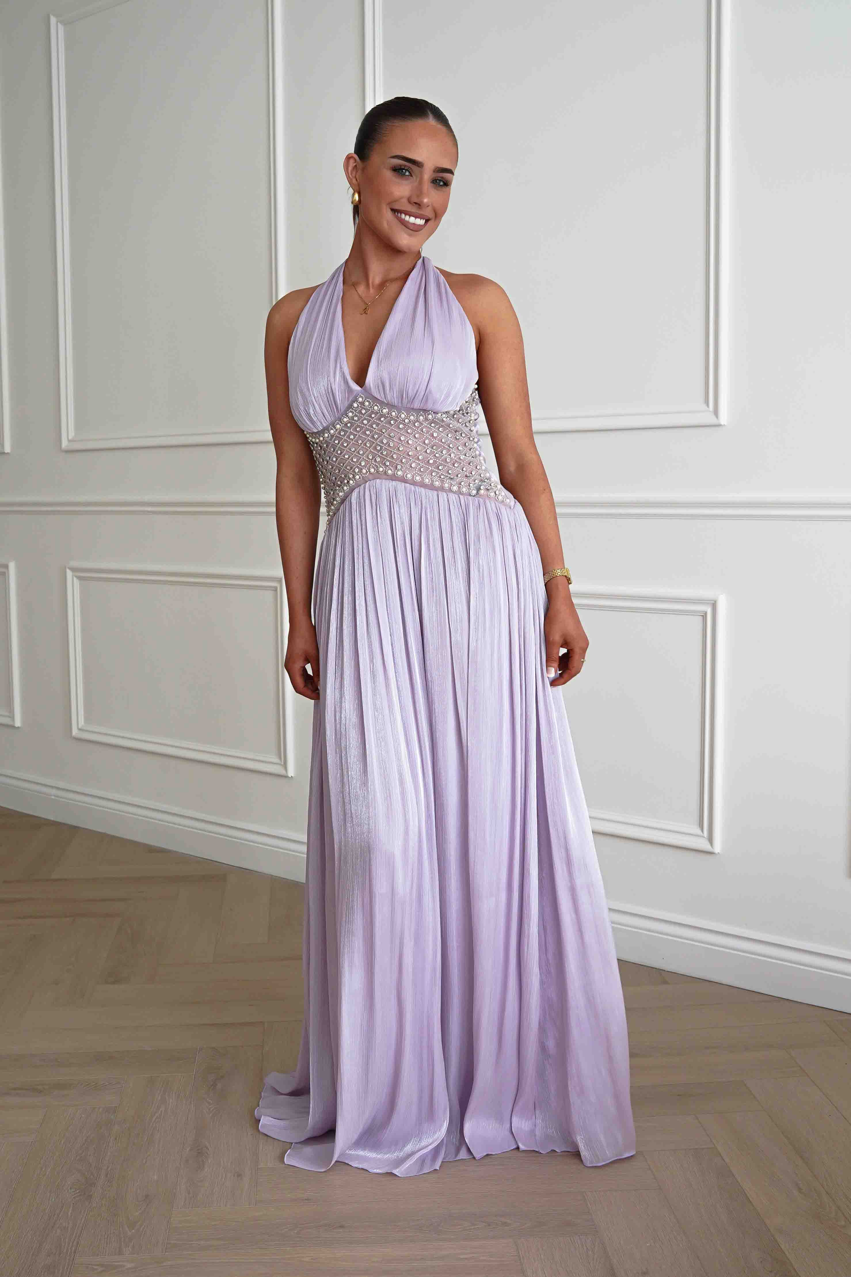 Oh Hello Clothing Dresses > Prom Dresses Aveline Luminescent Pleated Maxi Dress | Lilac