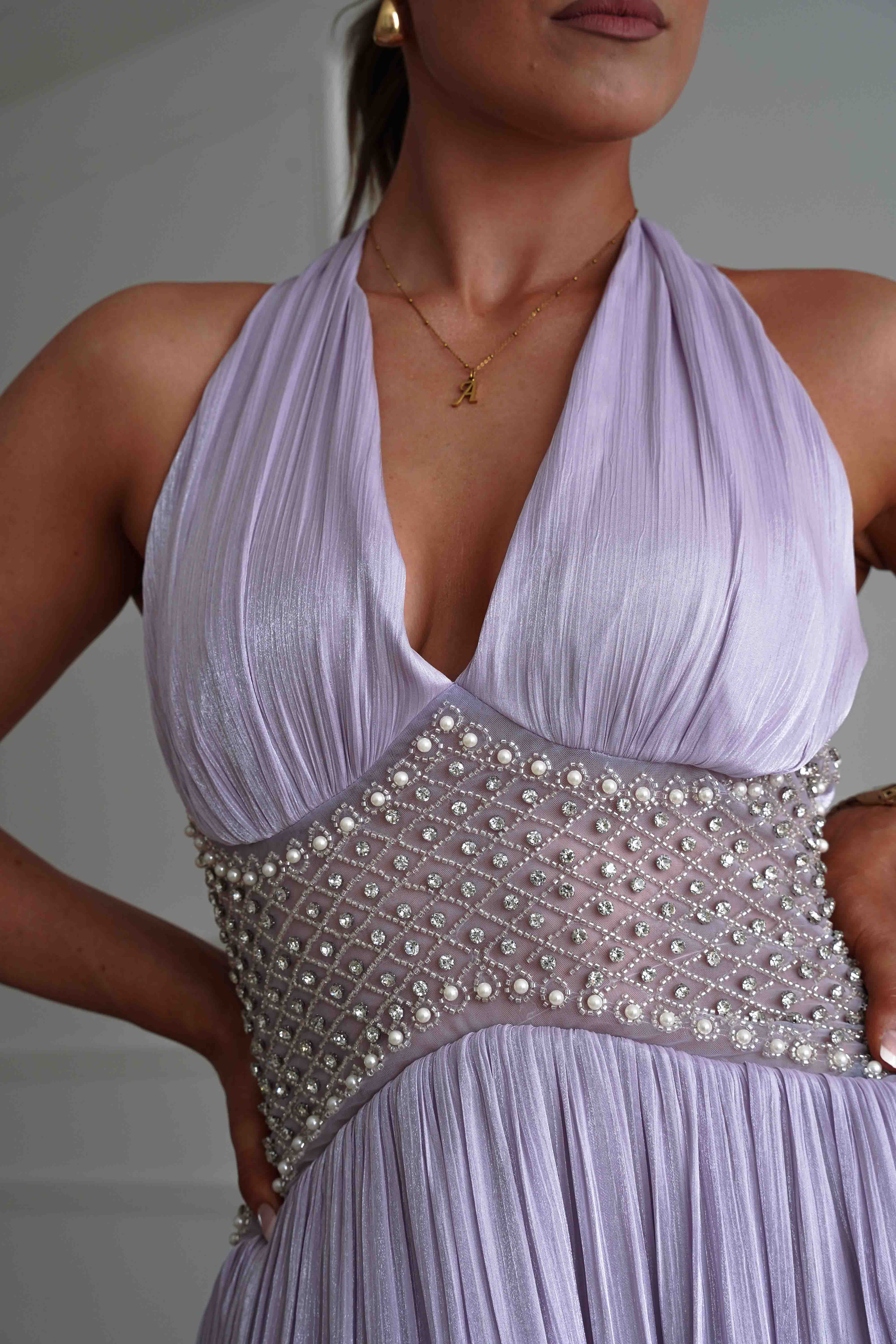 Oh Hello Clothing Dresses > Prom Dresses Aveline Luminescent Pleated Maxi Dress | Lilac