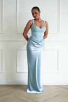 Oh Hello Clothing Women > Clothing > Dresses Avery Ruched Sweetheart Satin Maxi Dress | Blue