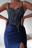 Oh Hello Clothing Dresses > Prom Dresses Becca Embellished Corset Evening Gown | Navy