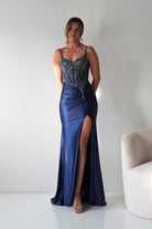 Oh Hello Clothing Dresses > Prom Dresses Becca Embellished Corset Evening Gown | Navy