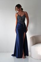 Oh Hello Clothing Dresses > Prom Dresses Becca Embellished Corset Evening Gown | Navy