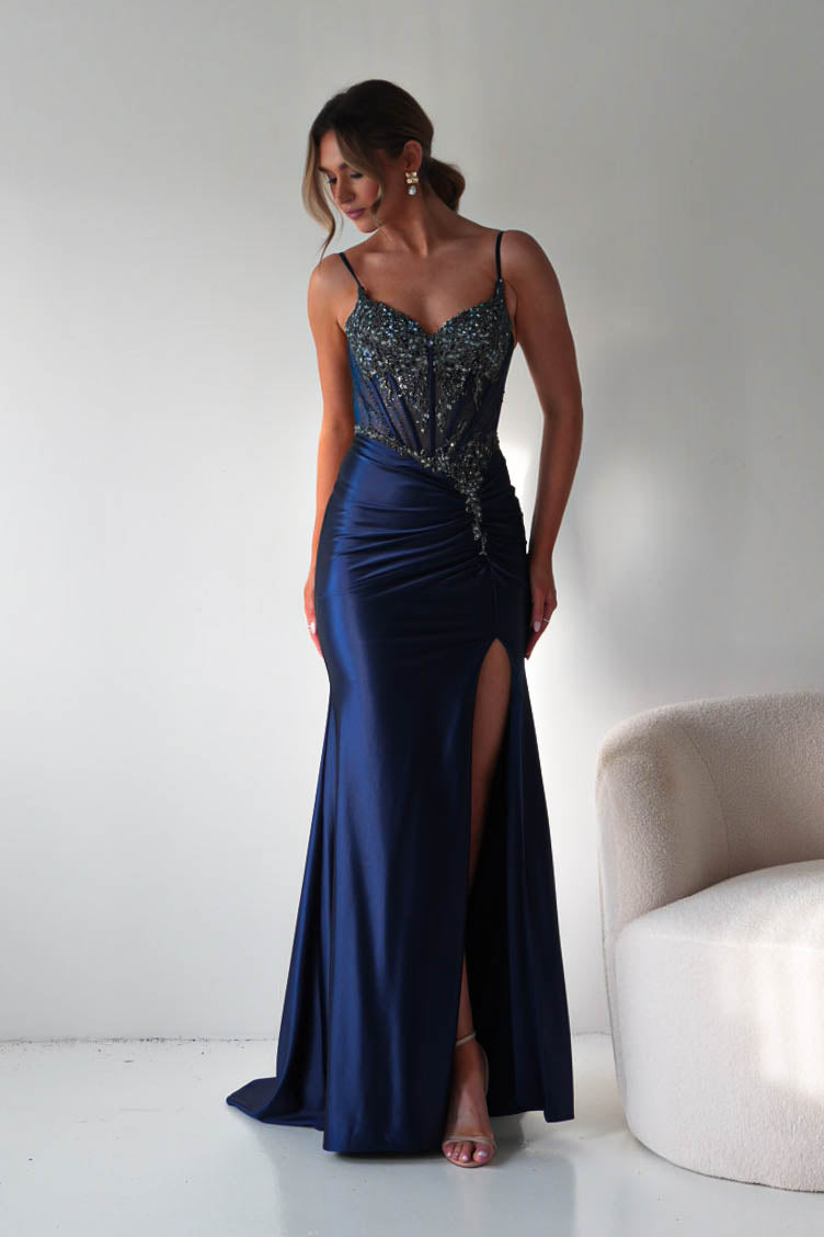 Oh Hello Clothing Dresses > Prom Dresses Becca Embellished Corset Evening Gown | Navy