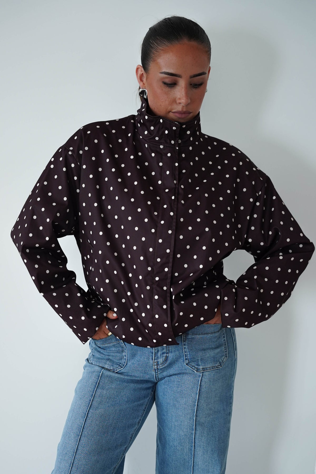 Emma & Ashley ONE SIZE (8-12) Becca Polka Dot Jacket | Brown