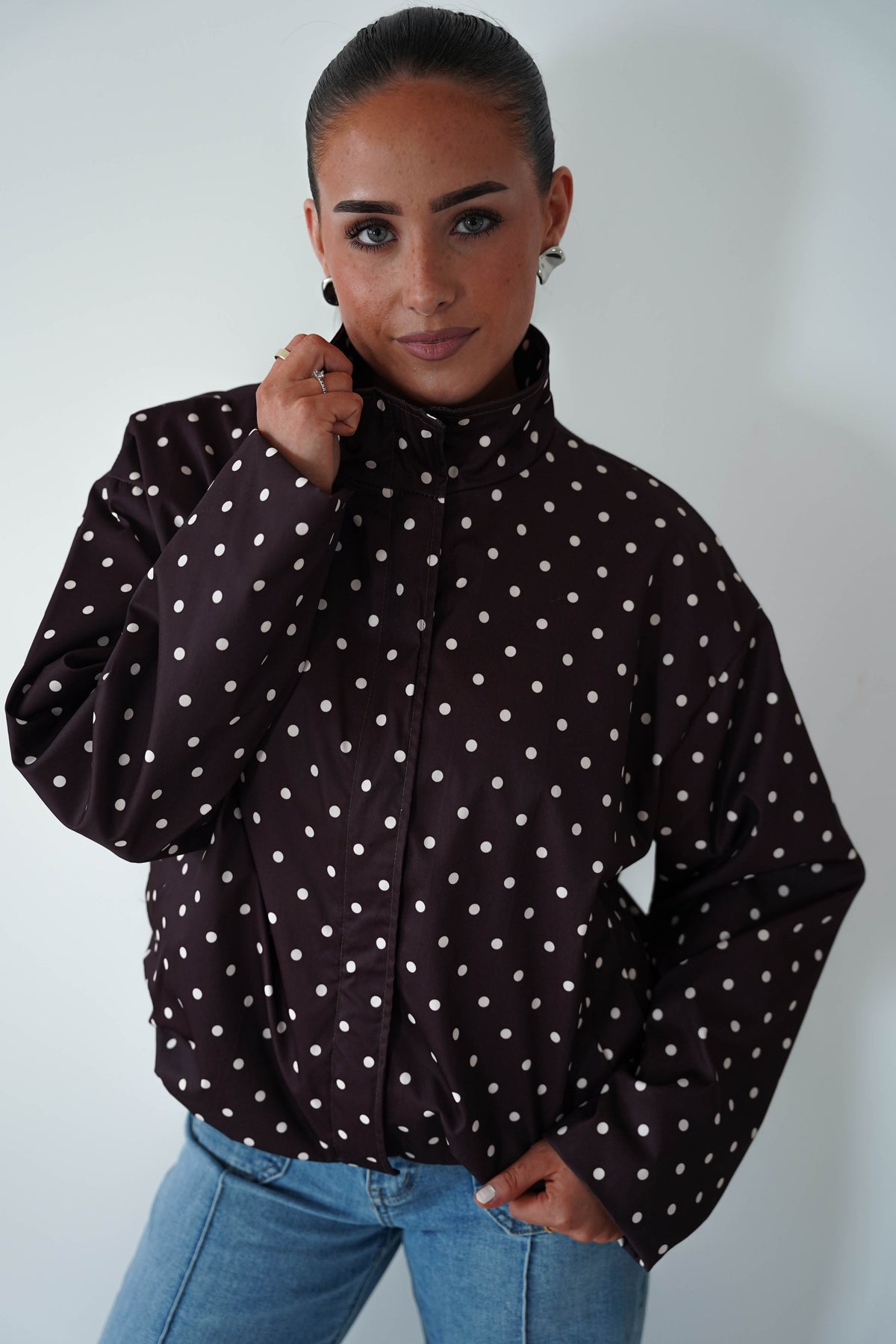 Emma & Ashley ONE SIZE (8-12) Becca Polka Dot Jacket | Brown