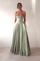 Bella Luxe Aline Satin Gown | Sage | Oh Hello Clothing