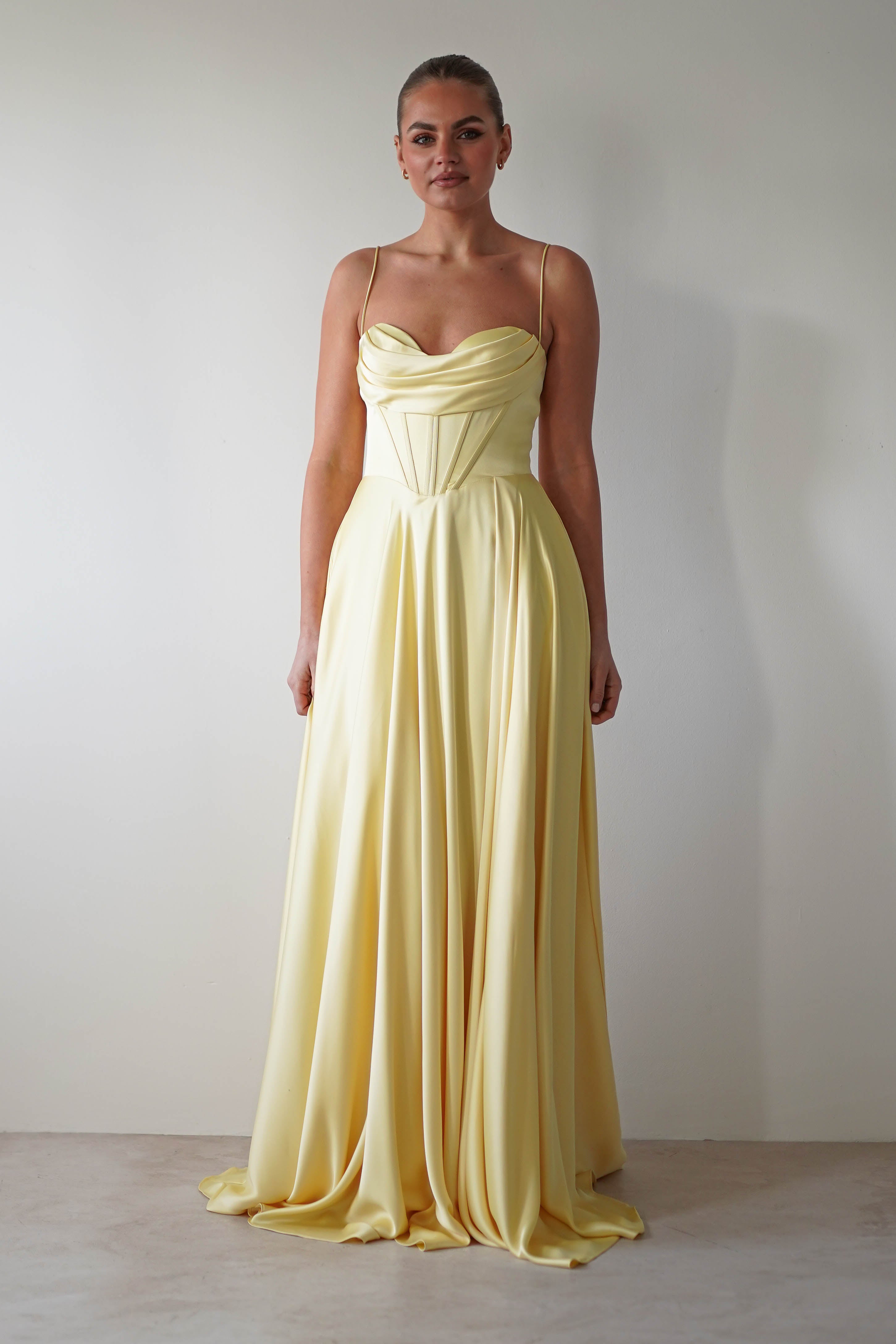 Bella Luxe Aline Satin Gown | Yellow