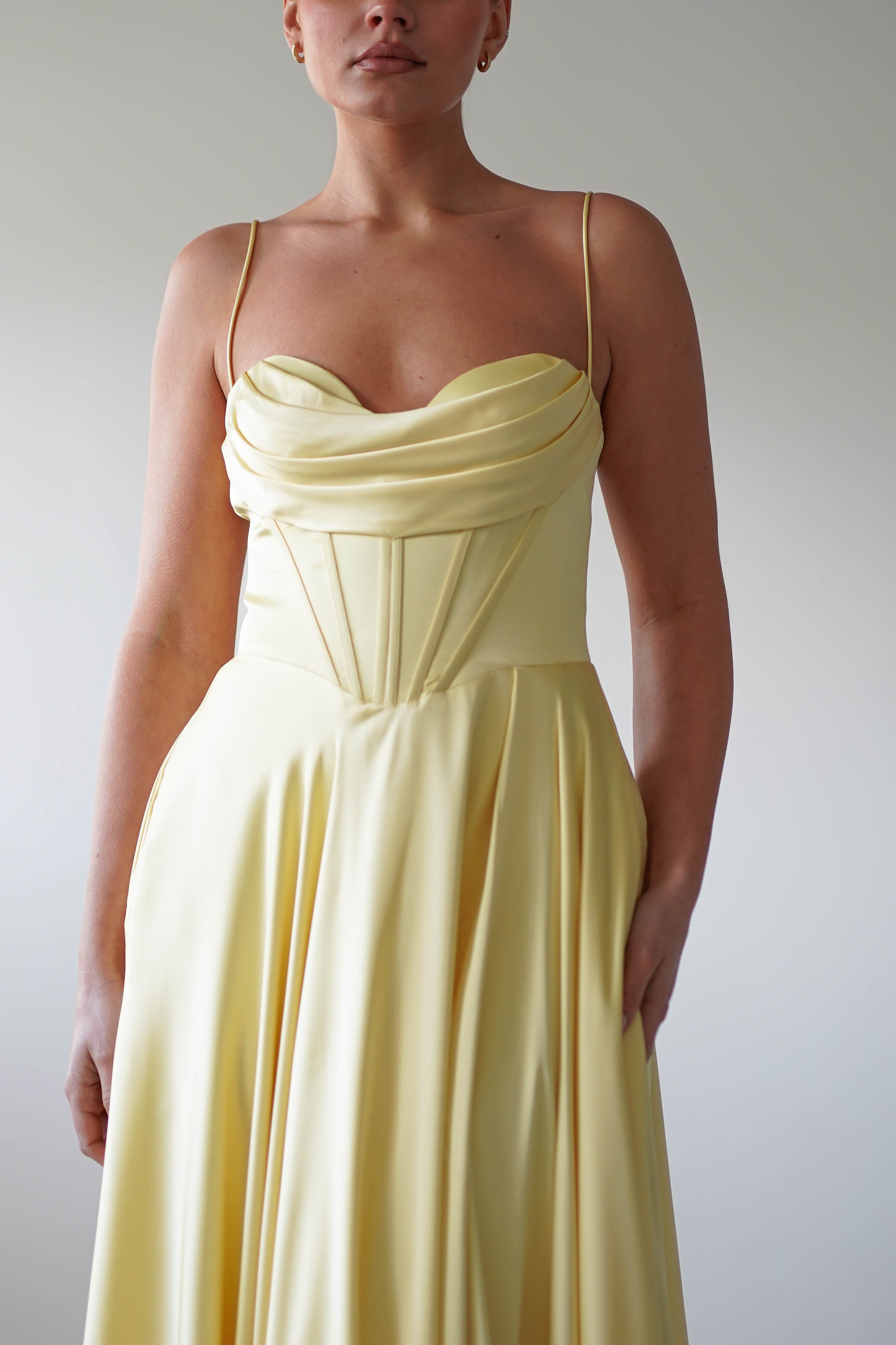 Bella Luxe Aline Satin Gown | Yellow