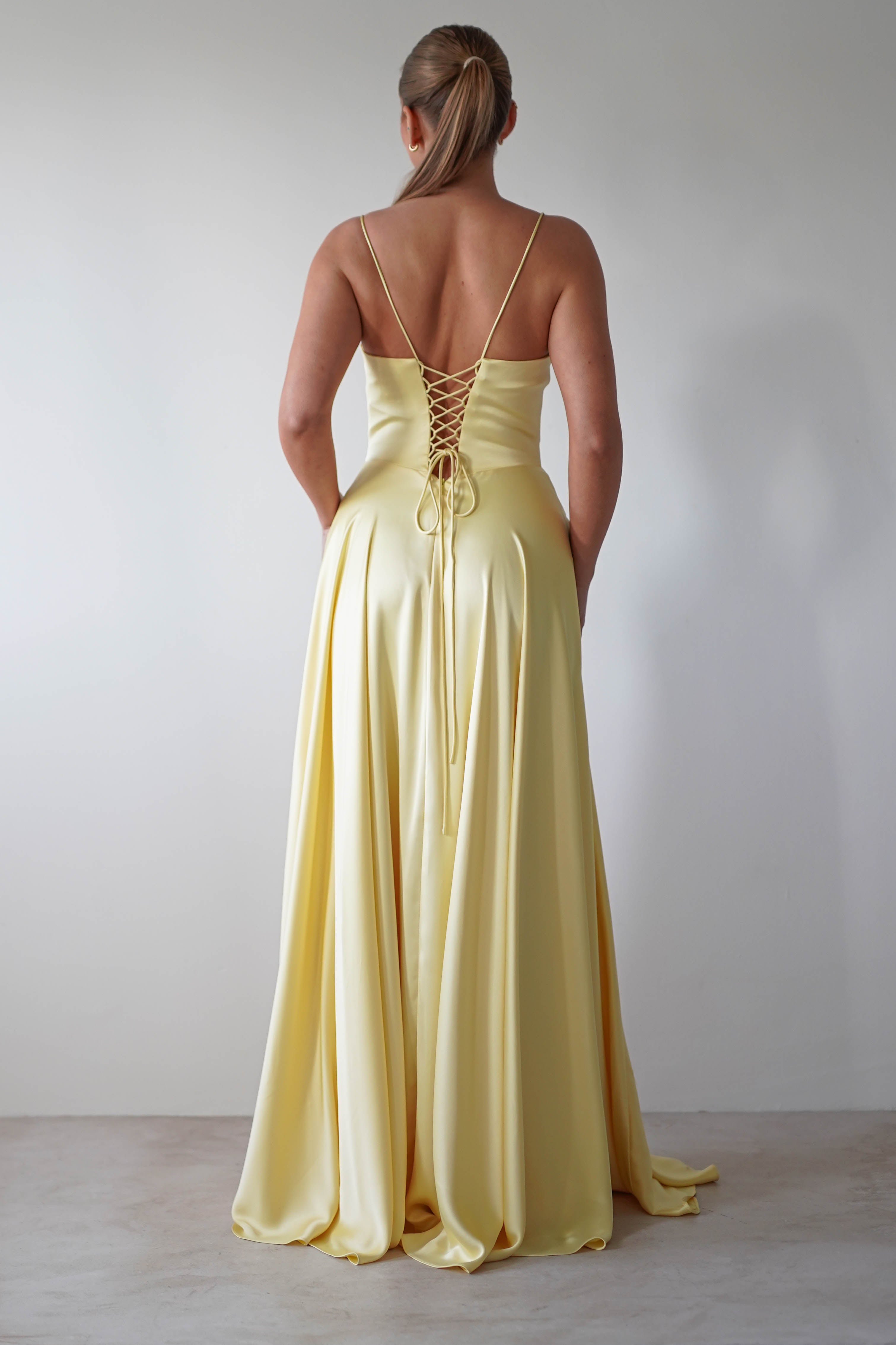 Bella Luxe Aline Satin Gown | Yellow