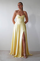 Bella Luxe Aline Satin Gown | Yellow | Debs & Prom | Formal Gown | Oh Hello Clothing