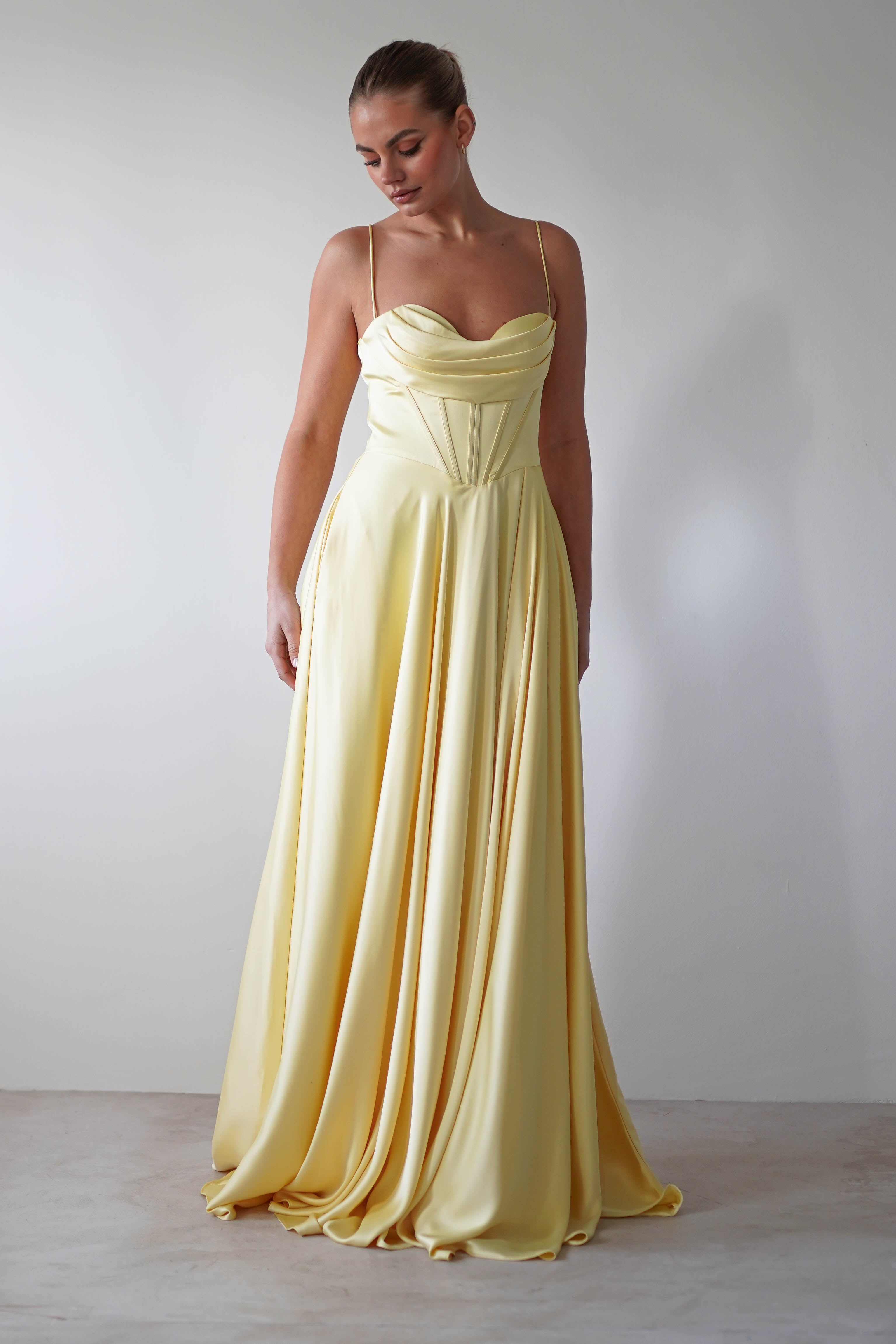 Bella Luxe Aline Satin Gown | Yellow