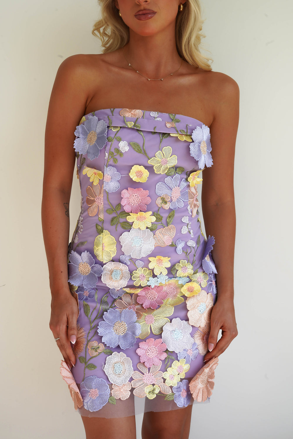 Tie Halter Shimmery 3D Floral Flowy Mini Dress