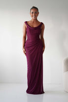 Oh Hello Clothing Dresses 1*DONE -CINDERALLA-MULBERRY Draped Mesh Off-Shoulder dress