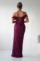 Oh Hello Clothing Dresses 1*DONE -CINDERALLA-MULBERRY Draped Mesh Off-Shoulder dress