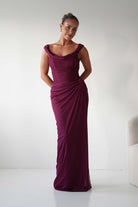 Oh Hello Clothing Dresses 1*DONE -CINDERALLA-MULBERRY Draped Mesh Off-Shoulder dress