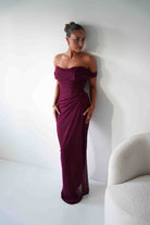 Oh Hello Clothing Dresses 1*DONE -CINDERALLA-MULBERRY Draped Mesh Off-Shoulder dress