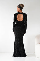 Oh Hello Clothing Dresses Bertina Long Sleeve Sequin Maxi Gown | Black