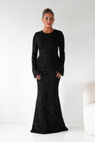 Oh Hello Clothing Dresses Bertina Long Sleeve Sequin Maxi Gown | Black