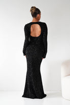 Oh Hello Clothing Dresses Bertina Long Sleeve Sequin Maxi Gown | Black