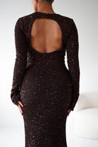 Oh Hello Clothing Dresses Bertina Long Sleeve Sequin Maxi Gown | Brown