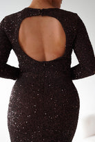 Oh Hello Clothing Dresses Bertina Long Sleeve Sequin Maxi Gown | Brown