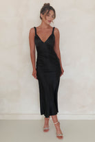 Bethanie Soft Satin Maxi Dress | Black | Oh Hello Clothing
