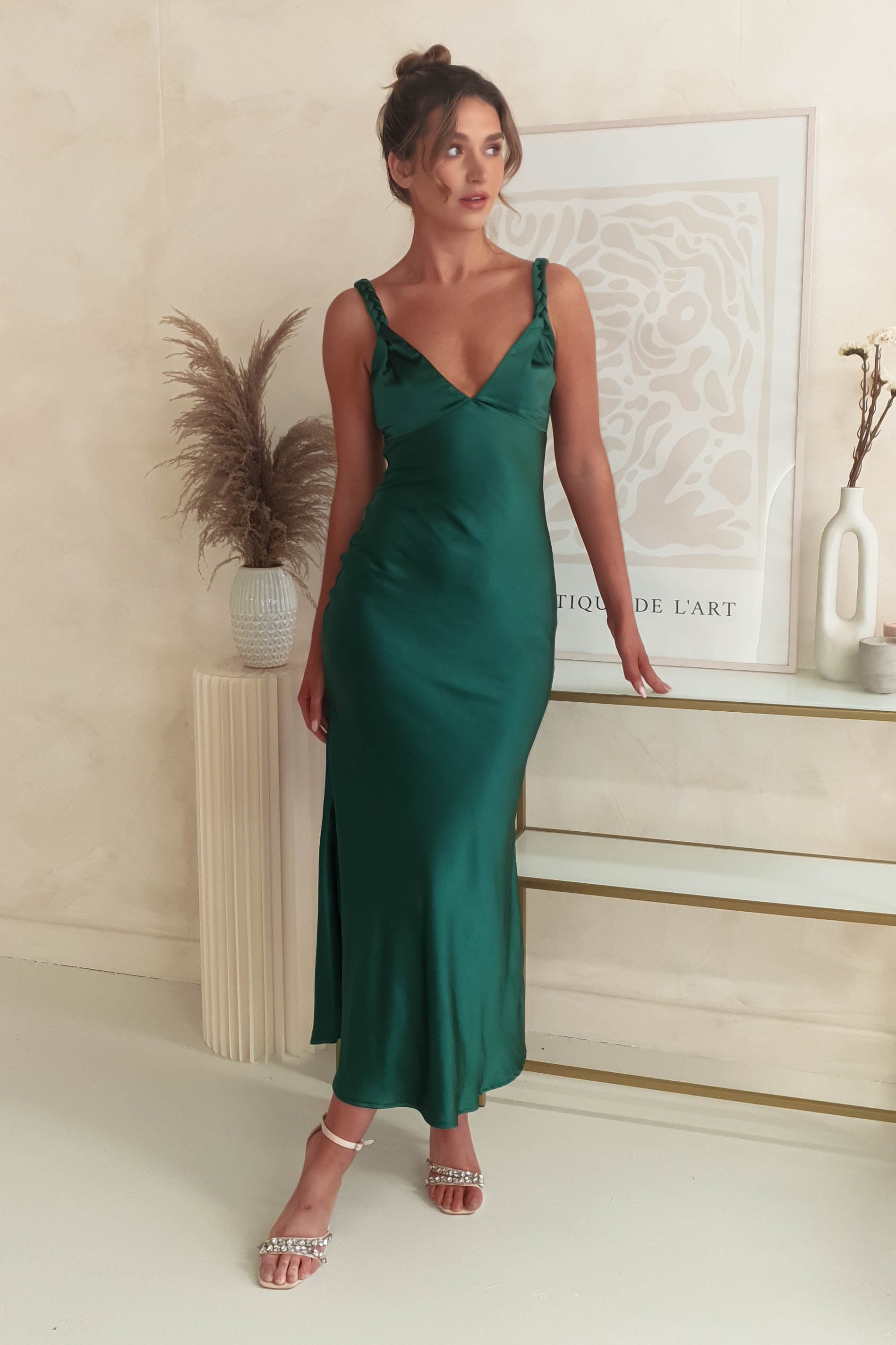 Bethanie Soft Satin Maxi Dress | Dark Green