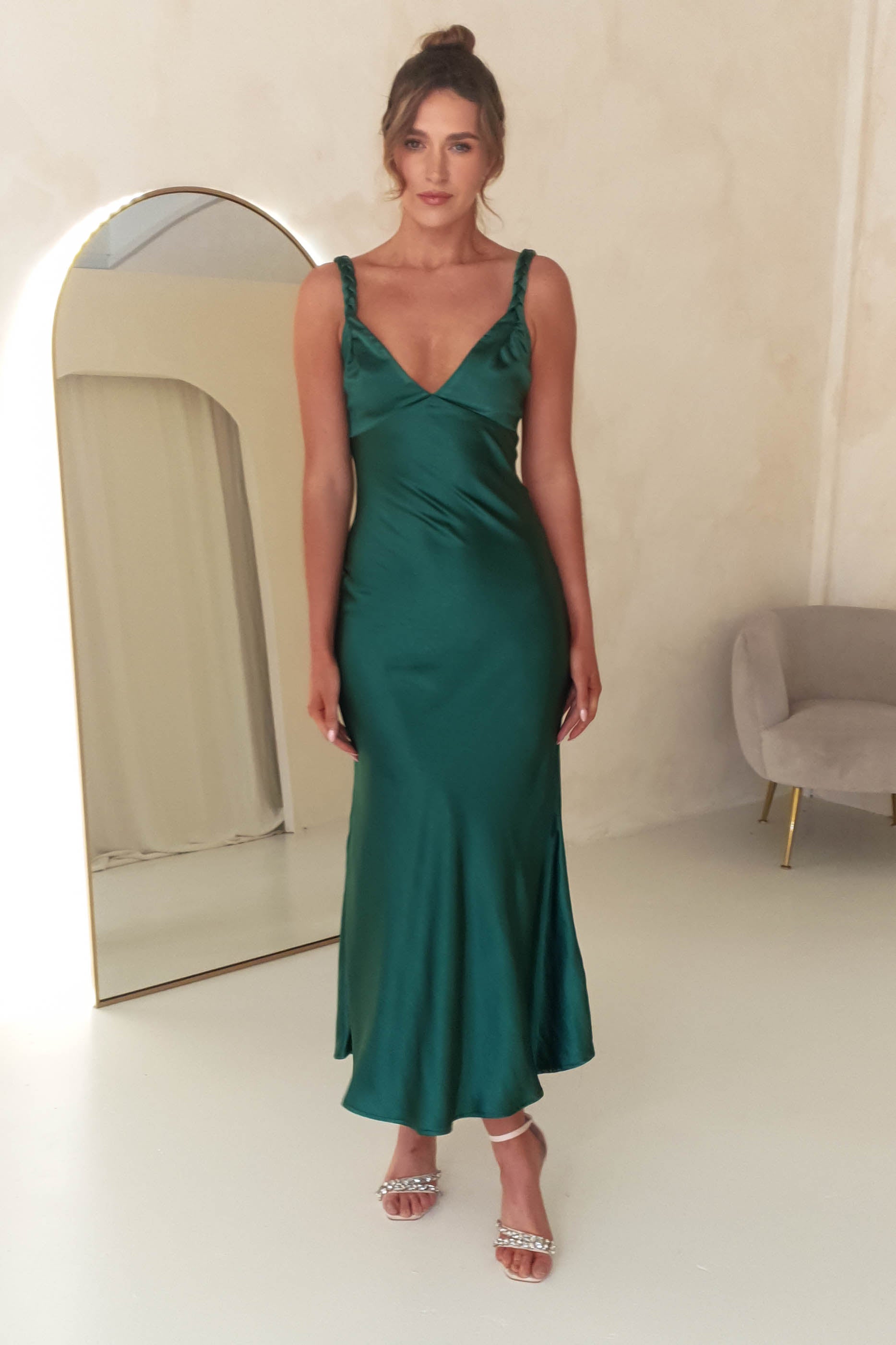 Bethanie Soft Satin Maxi Dress | Dark Green