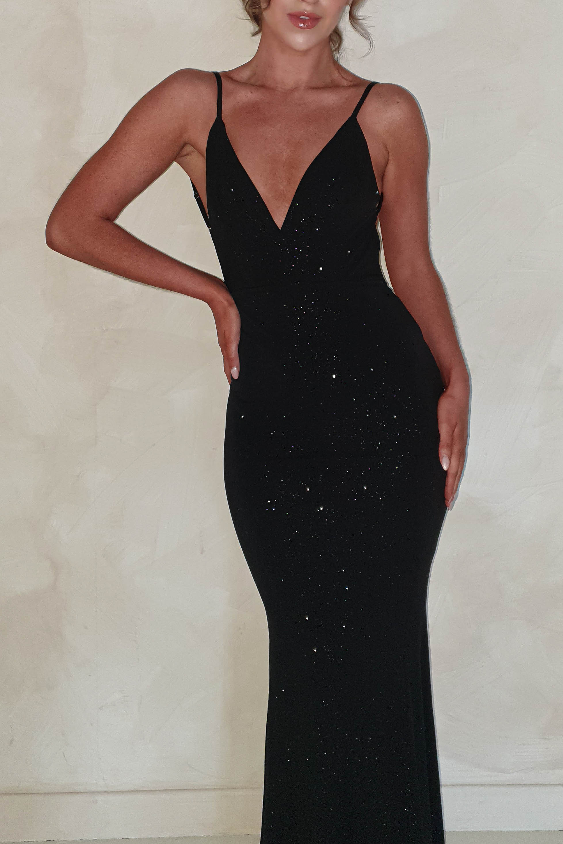 Billie Glitter Bodycon Gown | Black