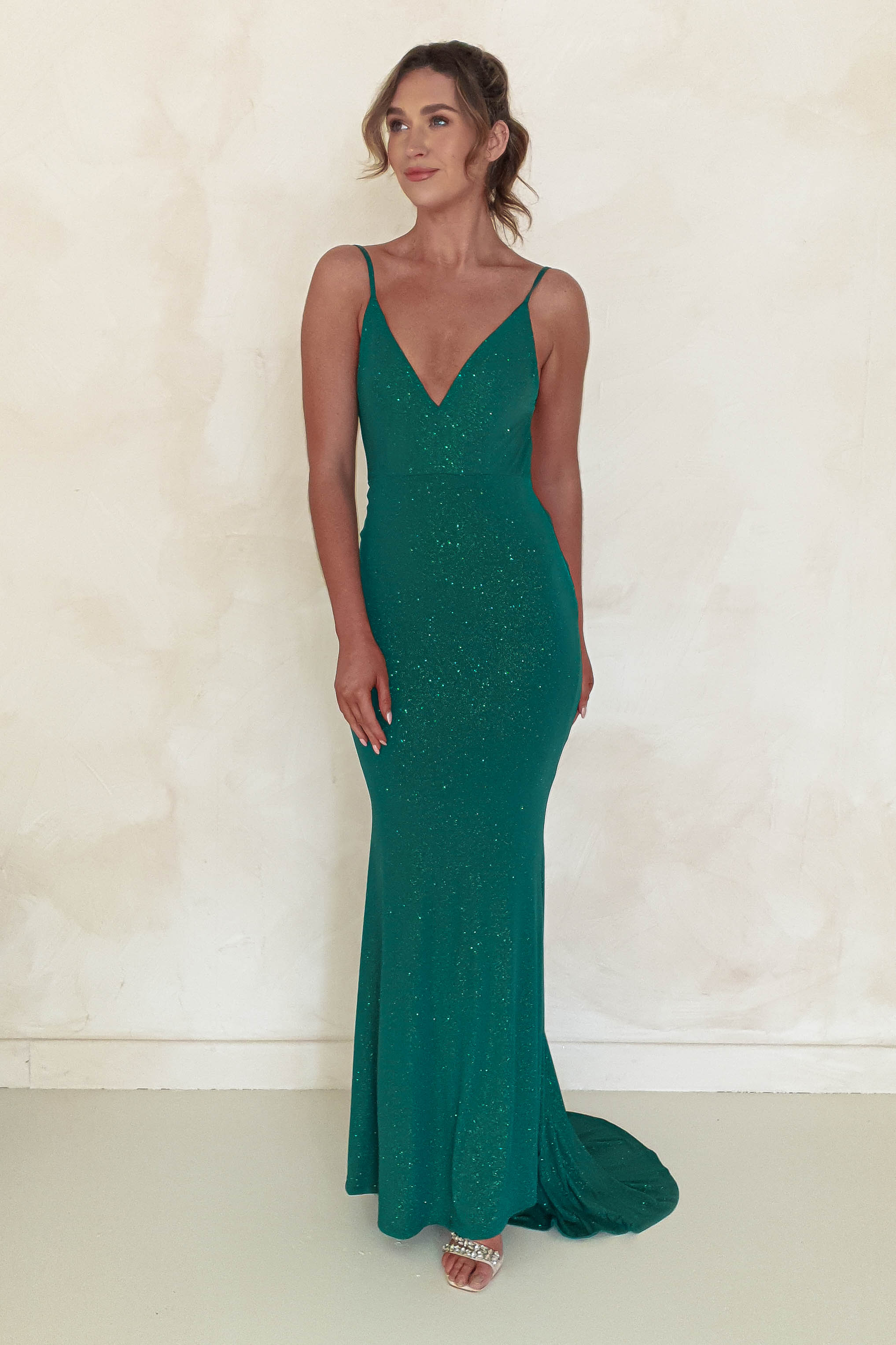 Billie Glitter Bodycon Gown | Emerald Green