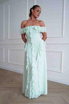 Oh Hello Clothing Dresses > Prom Dresses Billy Ruffle Detail Bardot Maxi Dress | Sage Green