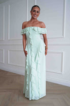 Oh Hello Clothing Dresses > Prom Dresses Billy Ruffle Detail Bardot Maxi Dress | Sage Green