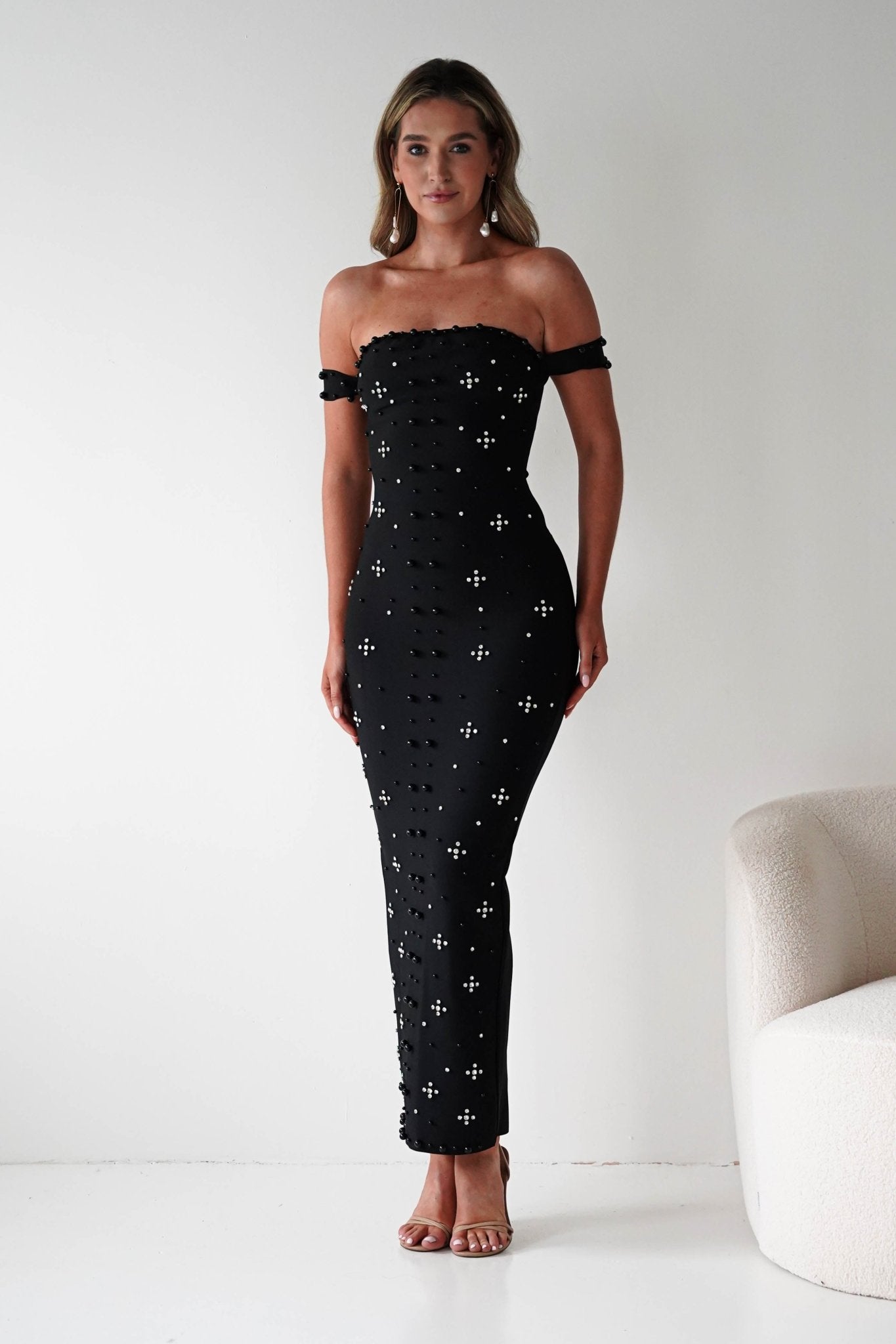 Blayke Bandage Maxi Dress | Black Tie | Embellished Pearls | Oh Hello Clothing