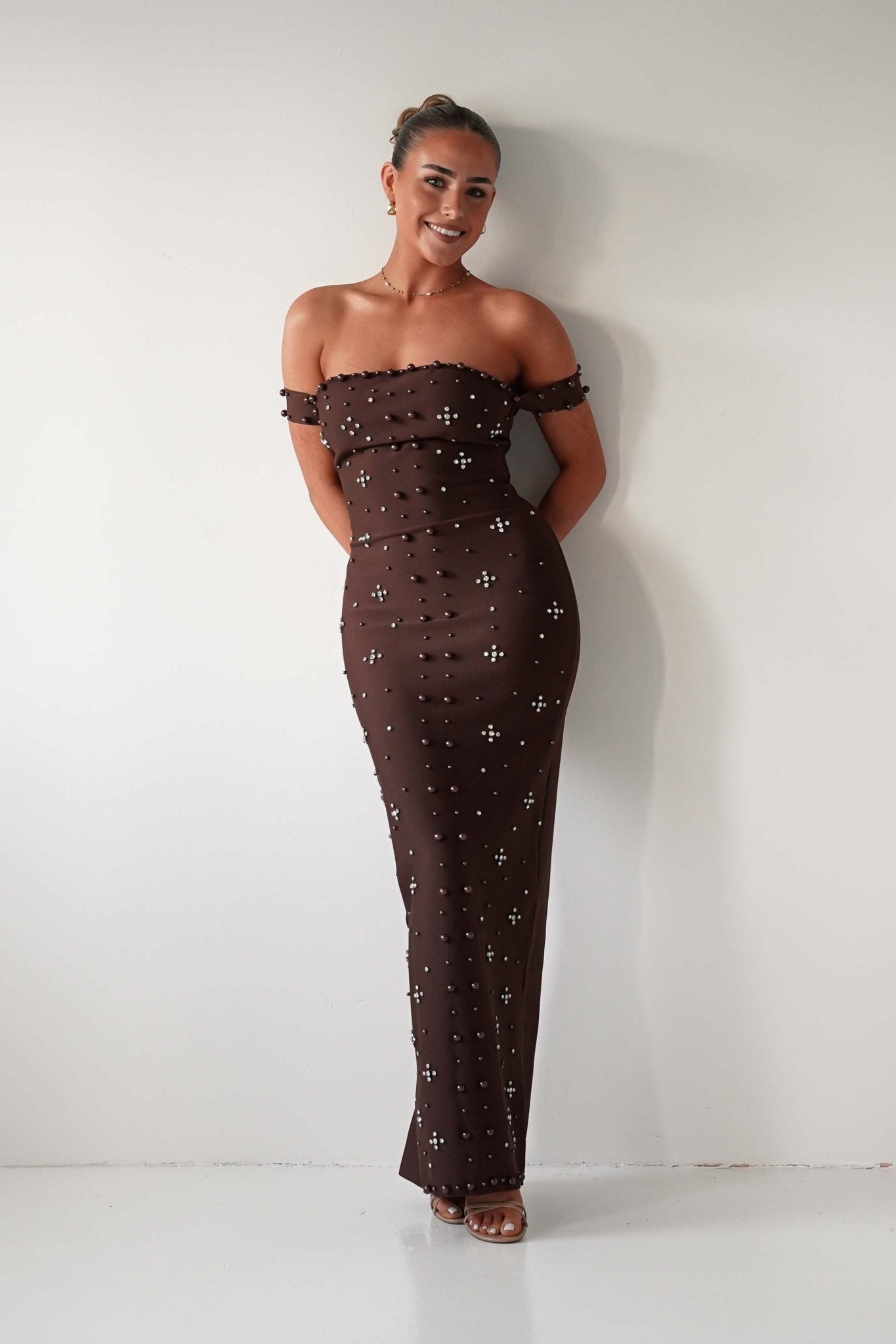 Oh Hello Clothing Dresses 1*DONE-Blayke Bodycon Bandage Maxi Dress BROWN