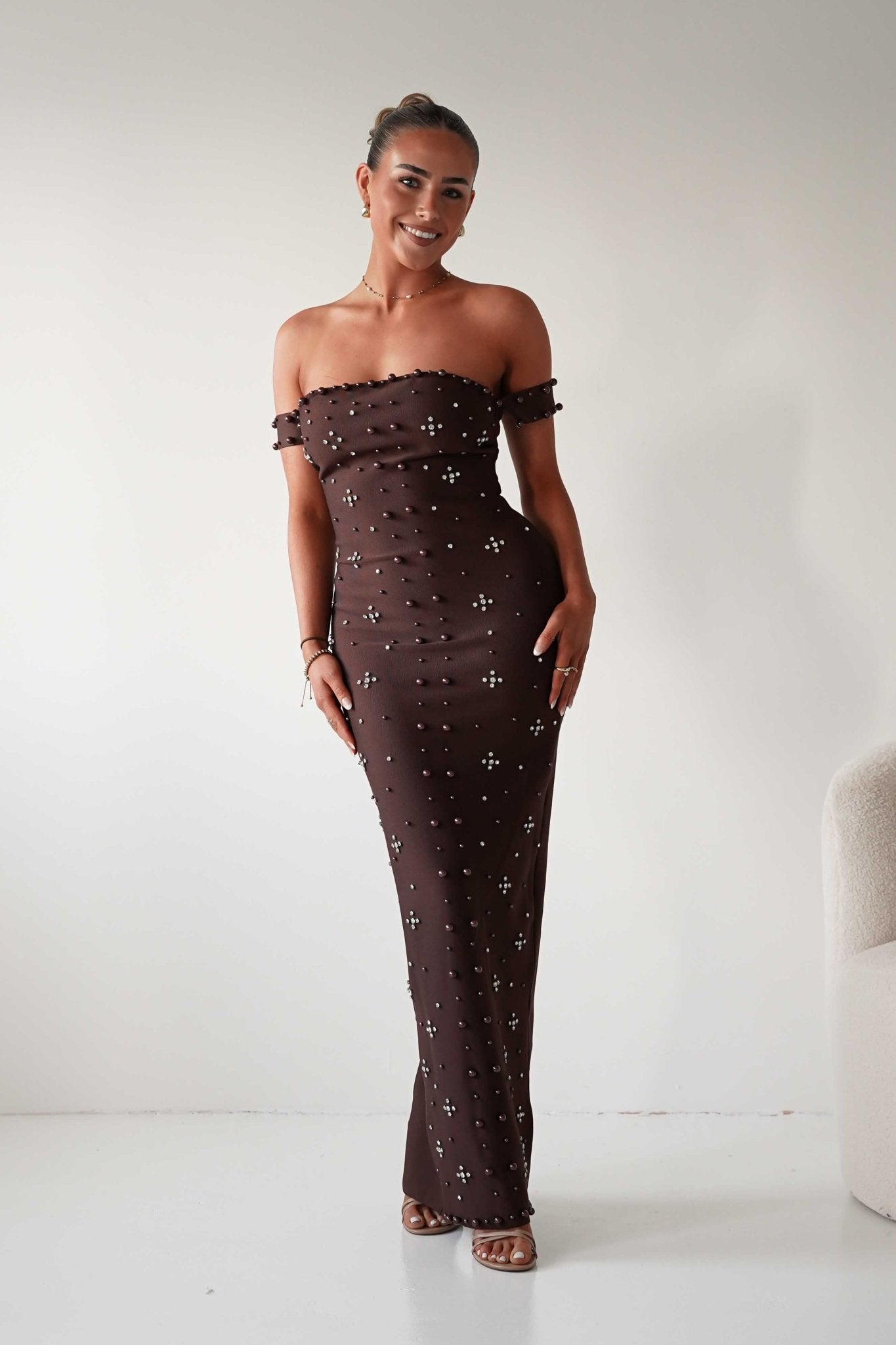 Oh Hello Clothing Dresses 1*DONE-Blayke Bodycon Bandage Maxi Dress BROWN