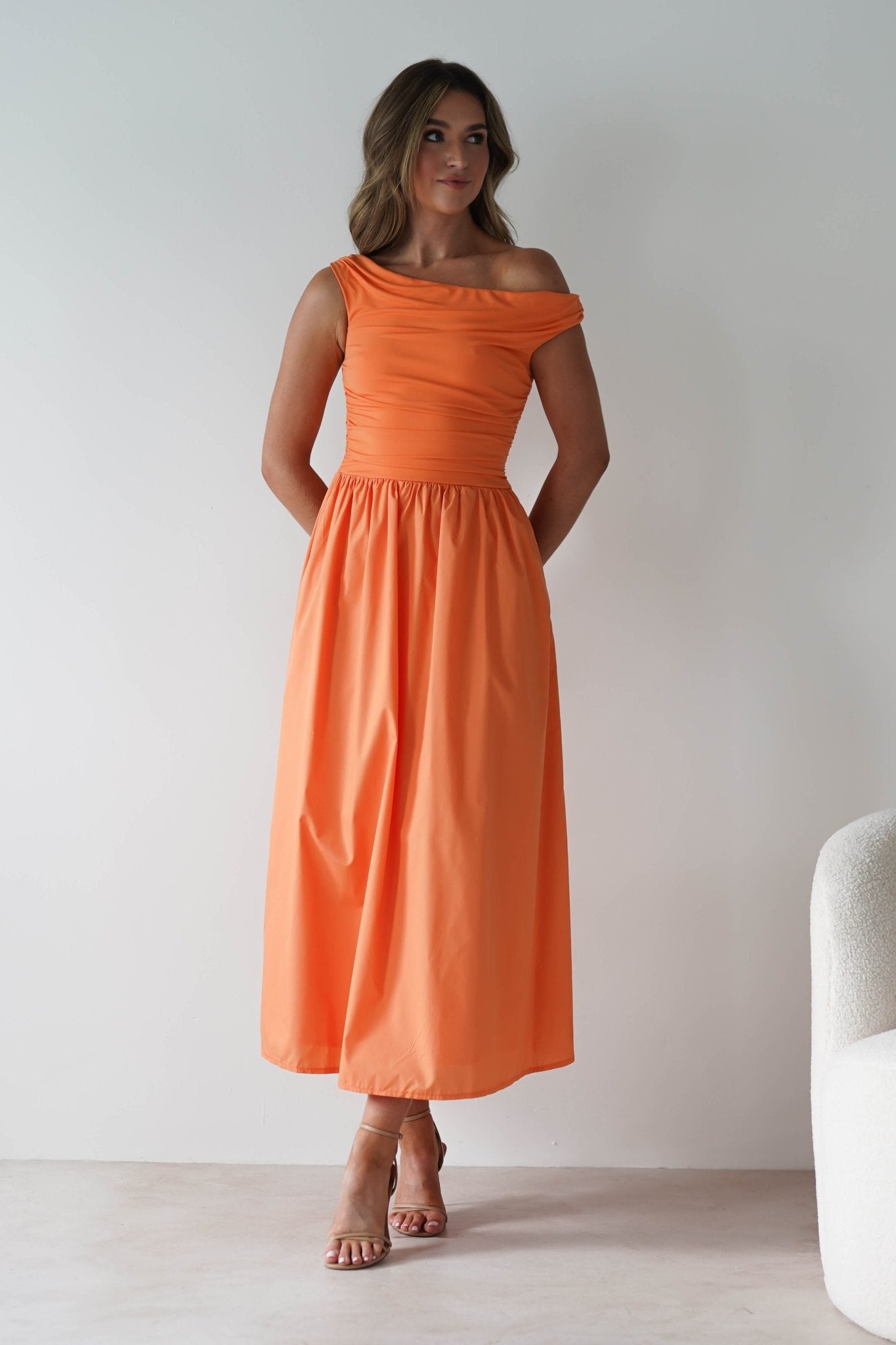 Bloom Skater Midaxi Dress | Orange | Oh Hello Clothing | XS (6)