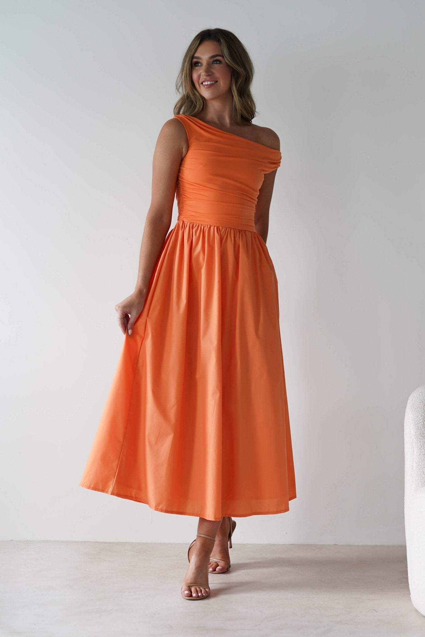 bright orange skater dress Cute Orange Dress - Midi Dress - Skater Dress - Orange Midi Dress
