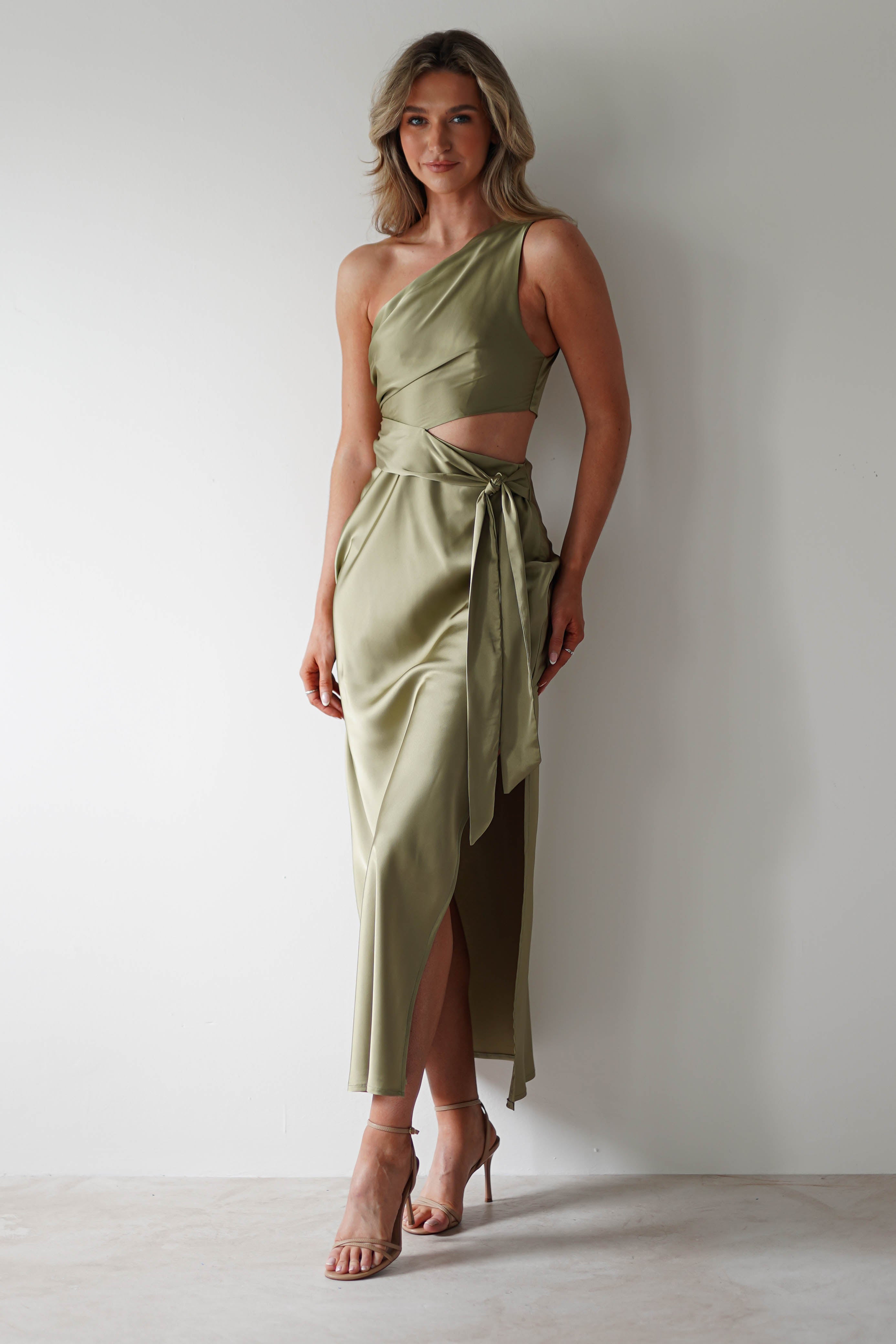 Bonnie Soft Satin Maxi Dress | Olive