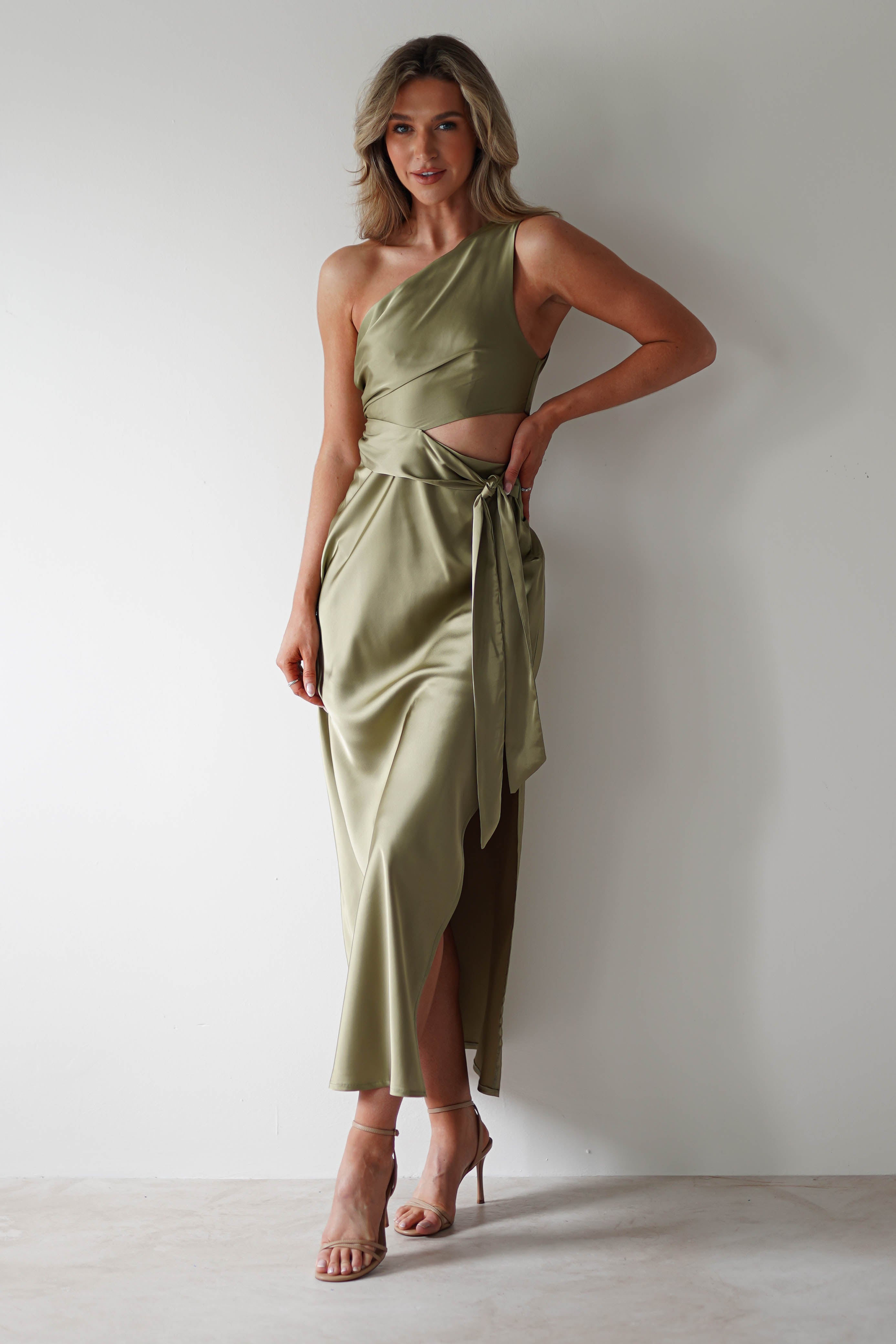 Bonnie Soft Satin Maxi Dress | Olive