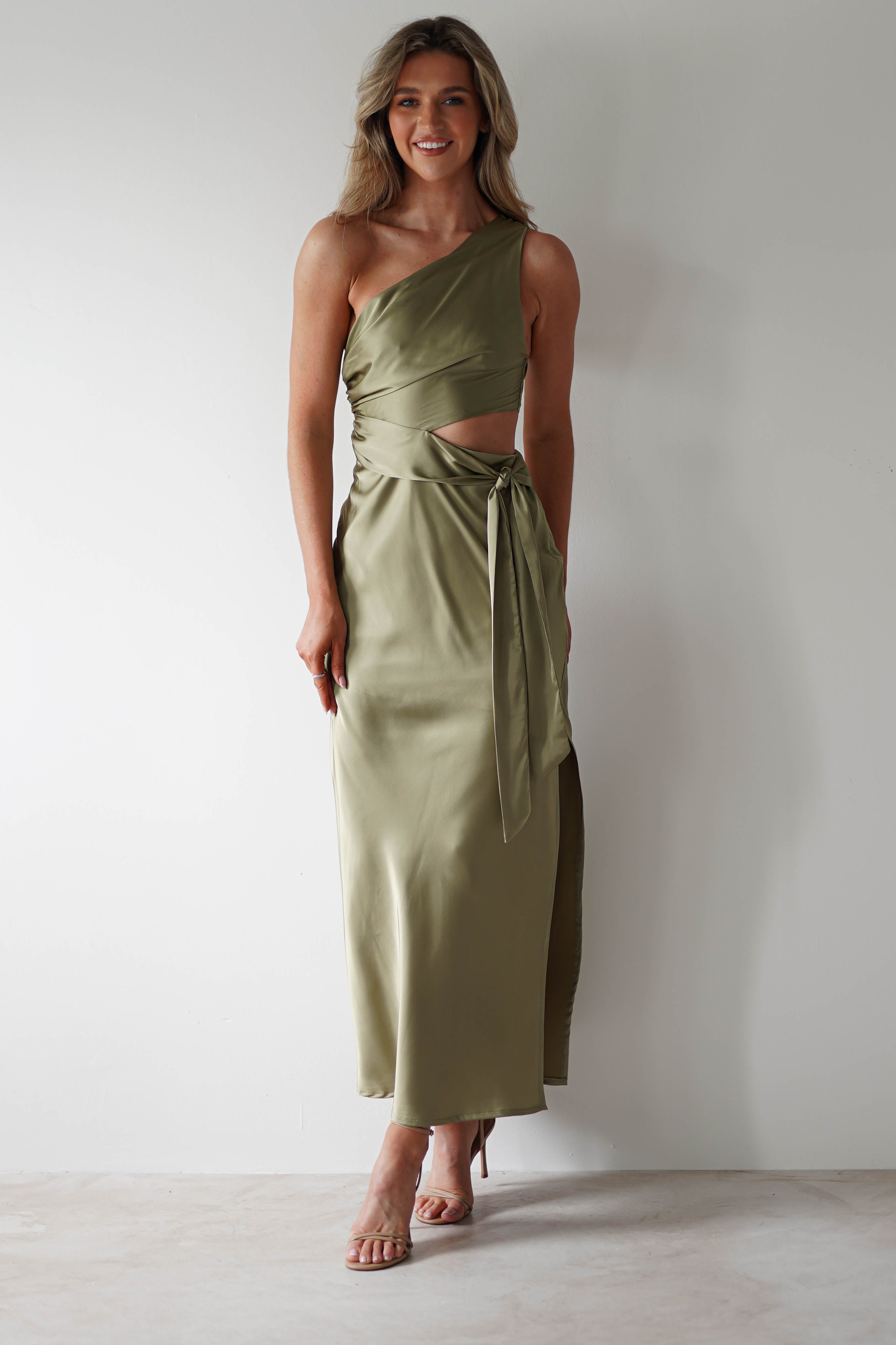 Bonnie Soft Satin Maxi Dress | Olive