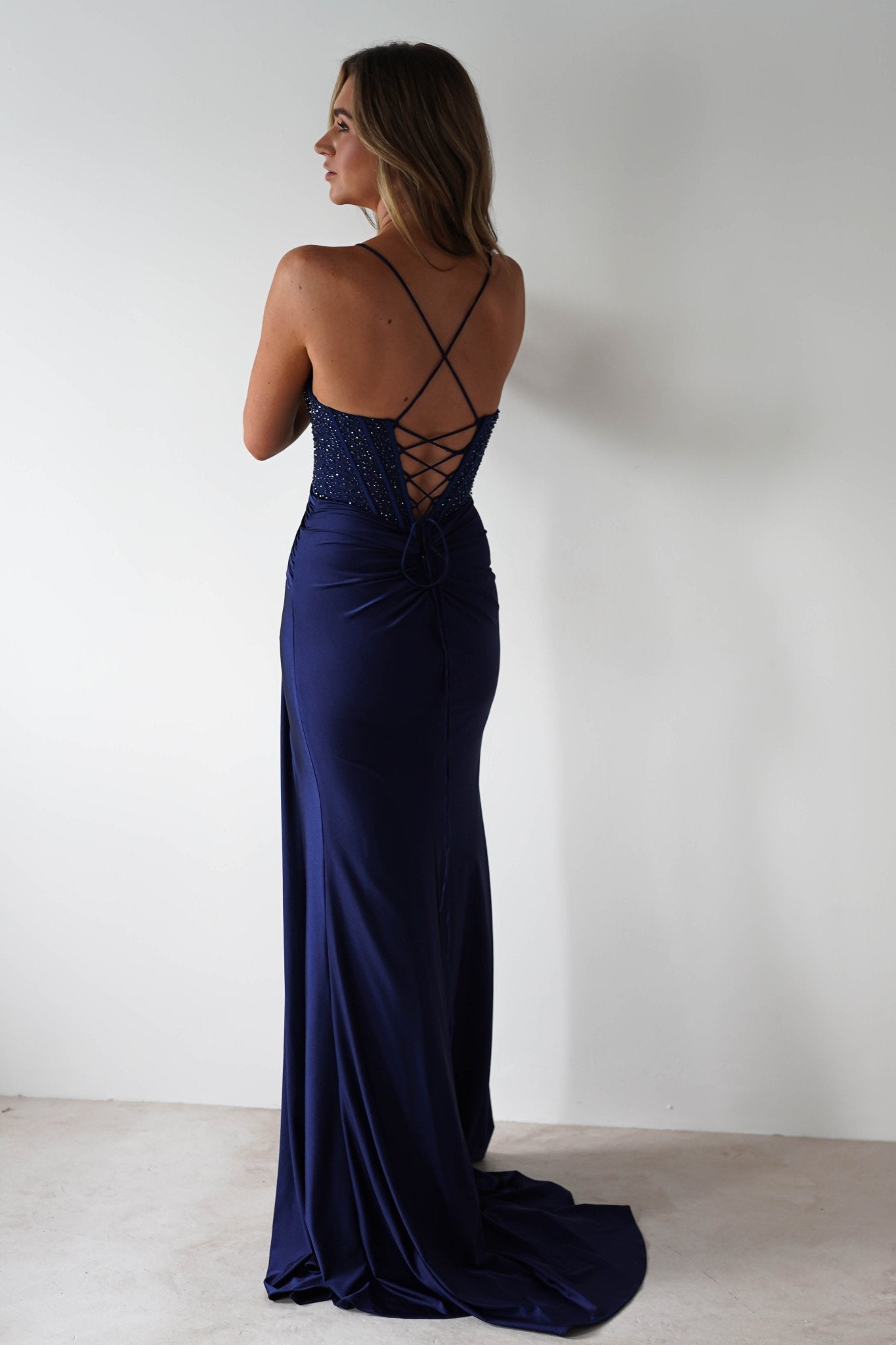 Breanna Draped Embellished Gown | Navy | Oh Hello Clothing | S (8)