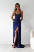 Breanna Draped Embellished Gown | Navy | Debs & Prom | Formal Gown | Oh Hello Clothing